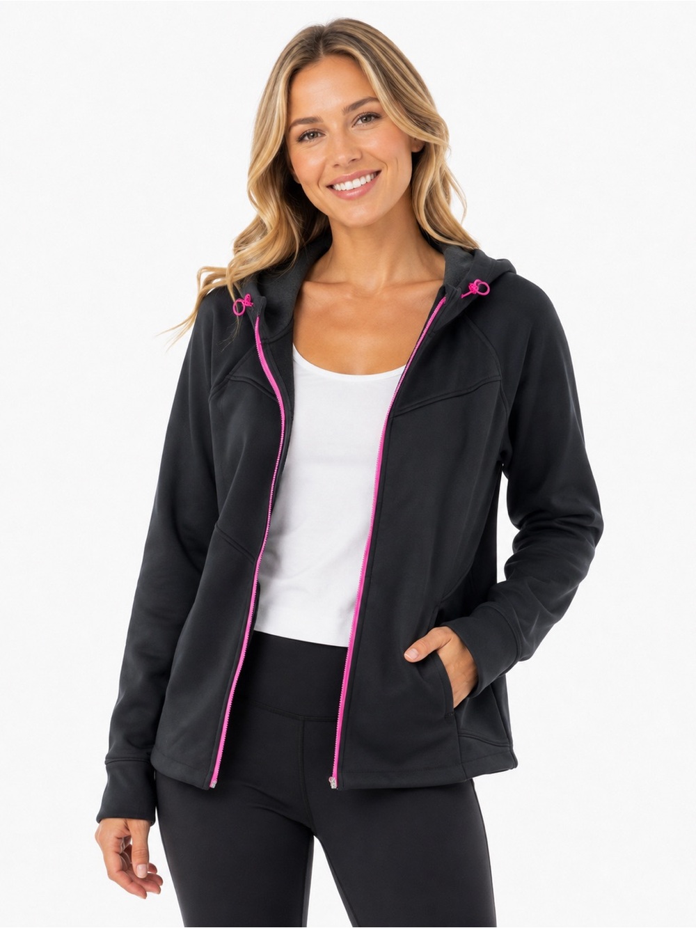 Livi Active Black Fleece Hoodie with White Label